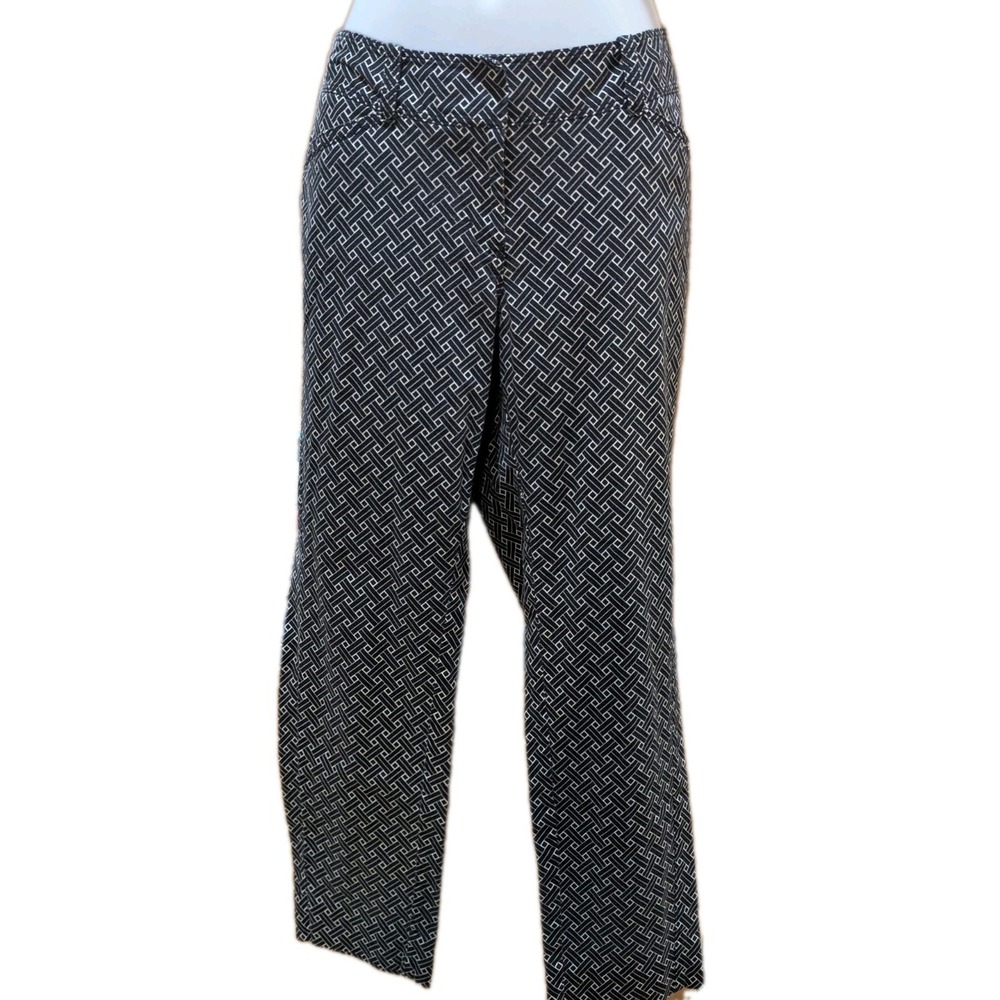 White House Black‎ Market Women's Slim Ankle Black/Cream Geometric Pants Size 10